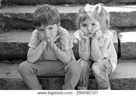 Summer Holiday And Vacation. Couple Of Little Children. Boy And Girl. Childhood First Love. Best Fri