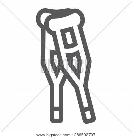 Crutches Line Icon, Medicine And Disability, Walking Cane Sign, Vector Graphics, A Linear Pattern On
