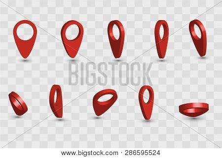 Map Pointer. 3d Pointer Red Pin Marker For Travel Location. Set Of Vector Location Icons On Transpar