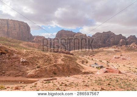 Panoramic View Of Hills In Petra, Jordan. Petra Is Unesco World Heritage Site And Is One Of New7wond