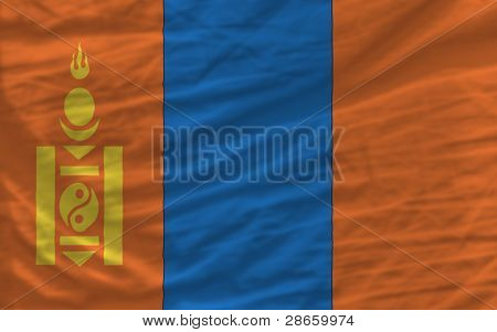 Kompletní zamával státní vlajka Mongolska na pozadí