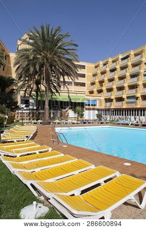 Gran Canaria, Spain - December 3, 2015: People Visit Jardin Del Atlantico Hotel In Gran Canaria, Spa
