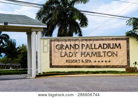 Lucea, Jamaica - February 17 2019: Entrance Sign To The Grand Palladium Lady Hamilton Resort & Spa, 