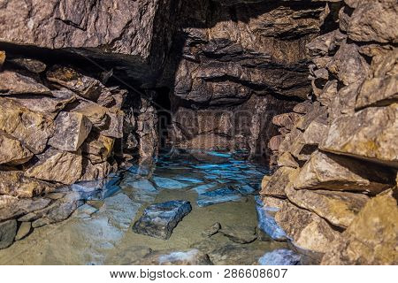 Old Abandoned Flooded Limestone Mine Gurievsky In Byakovo, Tula Region