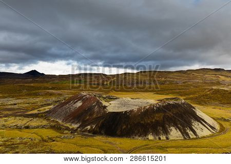 Small Crater Volcano Cone In Iceland Is Europe