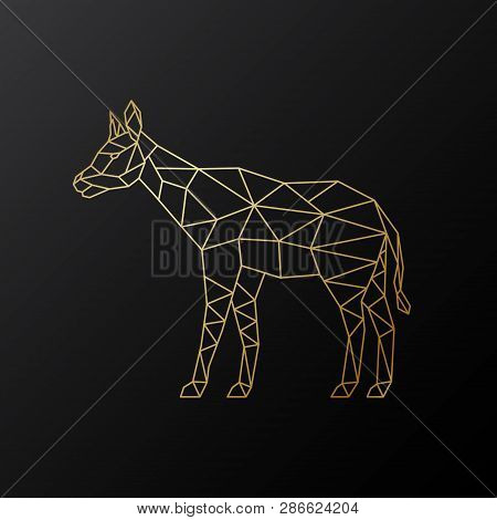 Vector Geometric Okapi Illustration. Golden Polygonal Okapi Isolated On Dark Background.