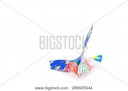 Paper Eagle Origami Isolated On White Background. Bird Flying Colored By Felt-tip-pen