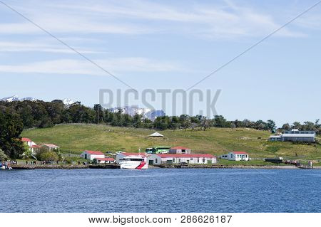 Harberton Village  From Beagle Channel, Argentina Landscape. Tierra Del Fuego