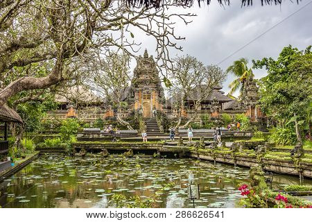 Pura Taman Saraswati Temple. Ubud, Bali, Indonesia. The Pura Taman Saraswati Is A Beautiful Water Te