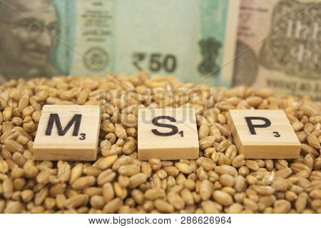 Maski,karnataka,india - January 19,2019 : Concept Of Msp Or Minimum Support Price Of Wooden Blocks O