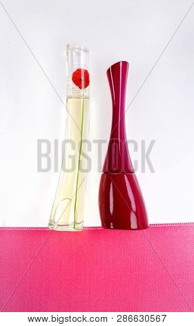Prague, Czech Republic- January 22, 2019. Perfume KENZO bottle on white background. 	     