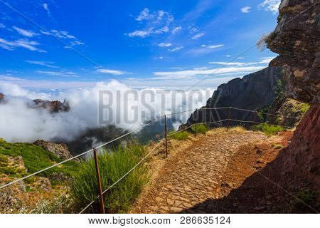 Hiking Pico do Arierio and Pico Ruivo - Madeira Portugal - travel background