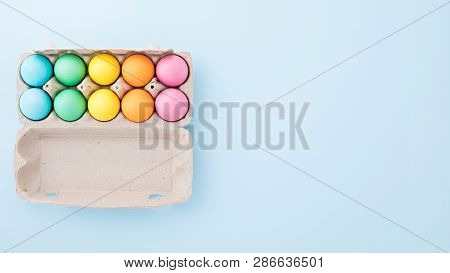 Multi-colored Easter Eggs In Factory Biodegradable Packaging