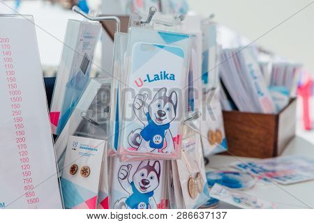 Sheregesh, Kemerovo Region - April 6, 2018. U-laika Symbol Of Universiade 2019 Mobile Phone Cover. P