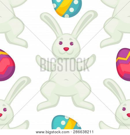 Eastre Vector Seamless Cartoon Style Pattern With Eggs