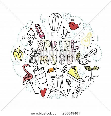 Spring Mood. Human And Nature. Vector Objects Set.