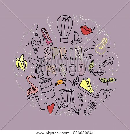 Spring Mood. Human And Nature. Vector Objects Set.