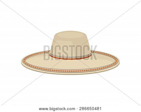 Flat Vector Of Traditional Panama Hat For Men. Sombrero Vaquero. Stylish Wide-brimmed Headdress. Fas