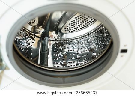 Washer. Washing Machine Drum. Empty Not Loaded Washing. A Machine. Laundry. Purity. Cleaning.