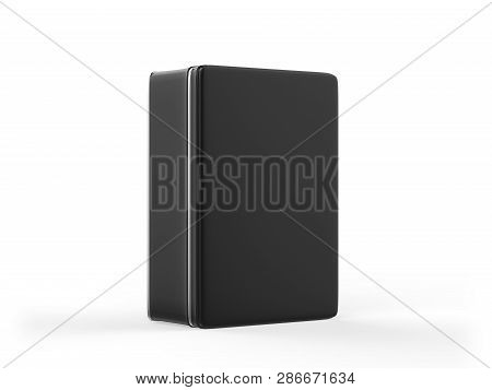 Black Stainless Steel Tin Box, Shiny Metal Box Container On Isolated White Background, 3d Illustrati