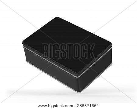 Black Stainless Steel Tin Box, Shiny Metal Box Container On Isolated White Background, 3d Illustrati