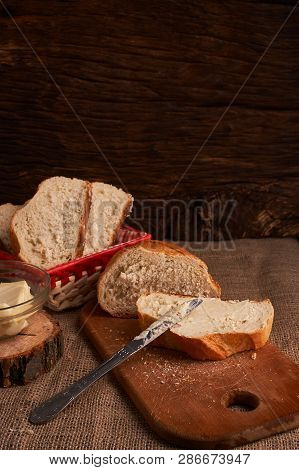 Breads And Butter Concept Of Teasty Home Food Close Up On Table