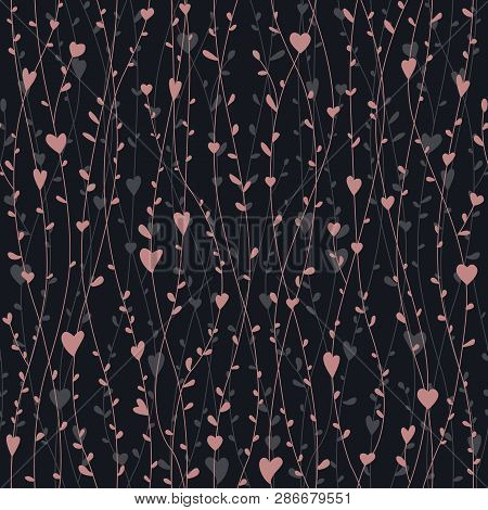 Cute Seamless Pattern With Hearts Branches For Retro Wallpapers, Textile Prints, Or Cards. Vector Il