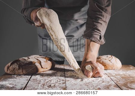 Chef Making Fresh Dough For Baking