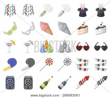Party, Entertainment Cartoon, Monochrom Icons In Set Collection For Design. Celebration And Treat Ve