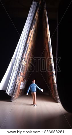 Walking Mini Figure To At Tunnel Through Bright Future