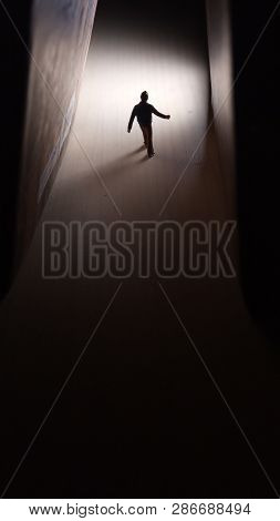 Walking Mini Figure To At Tunnel Through Bright Future