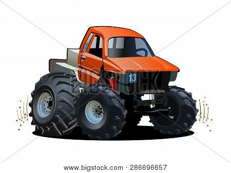 Cartoon Monster Truck Isolated On White Background