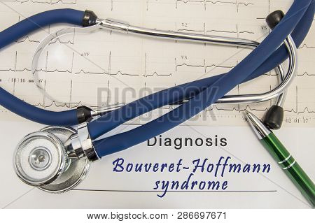 Diagnosis Of Bouveret-hoffmann Syndrome. Stethoscope And Recorded Electrocardiogram  On Paper Lying 