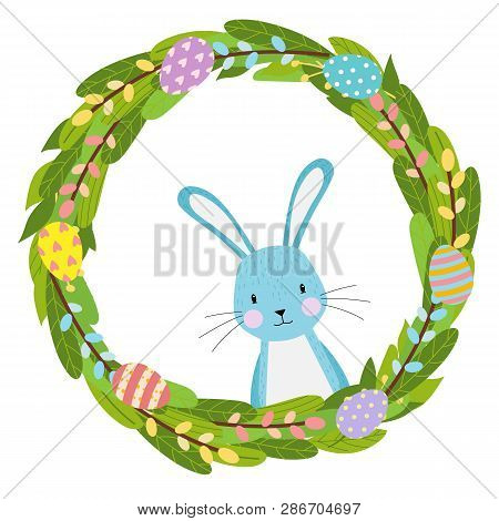 Easter Vector Spring Tulips Flowers Bouqet, Flower Wreath, Eggs Elements,