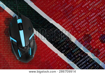 Trinidad And Tobago Flag  And Computer Mouse. Digital Threat, Illegal Actions On The Internet