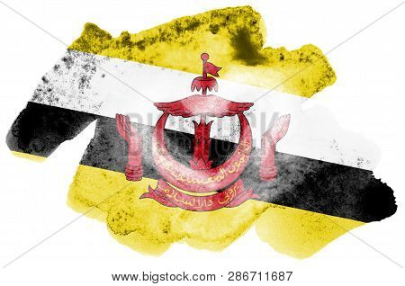 Brunei Darussalam Flag  Is Depicted In Liquid Watercolor Style Isolated On White Background