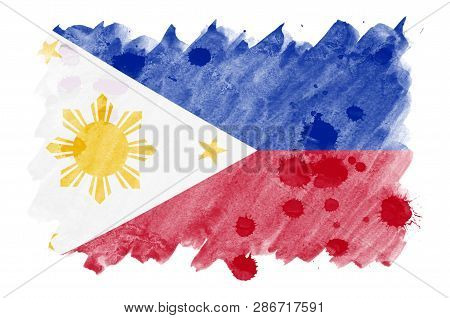 Philippines Flag  Is Depicted In Liquid Watercolor Style Isolated On White Background