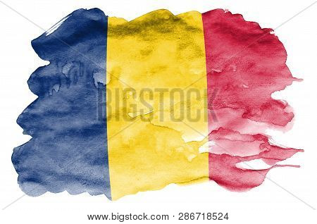 Chad Flag  Is Depicted In Liquid Watercolor Style Isolated On White Background