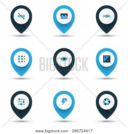 Image Icons Colored Set With Remove Red Eye, Tune, Broken Image And Other Focus Elements. Isolated V