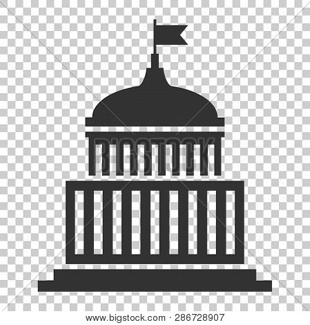 Bank Building Icon In Flat Style. Government Architecture Vector Illustration On Isolated Background