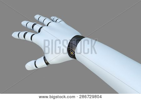 White Robot Hand, Isolated On Gray Background. 3d Rendering