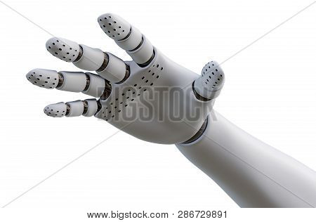 White Robot Hand, Isolated On White Background. 3d Rendering