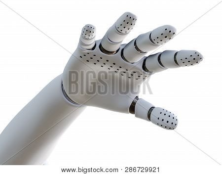 White Robot Hand, Isolated On White Background. 3d Rendering