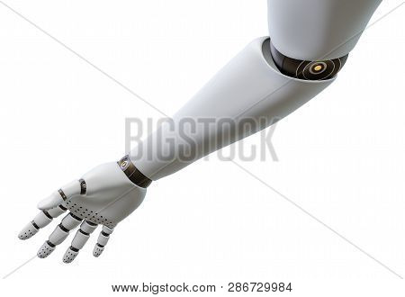 White Robot Hand, Isolated On White Background. 3d Rendering