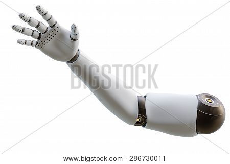 White Robot Hand, Isolated On White Background. 3d Rendering