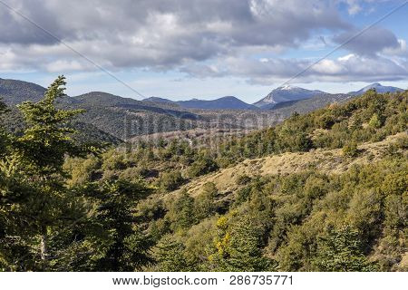 Landscape. Huge Scenic Mountains In Winter, Overcast Day From A Height (taygetos Mountain Range, Gre
