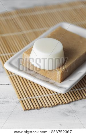 Solid Shampoo And Conditioner Bars In Soap Dish