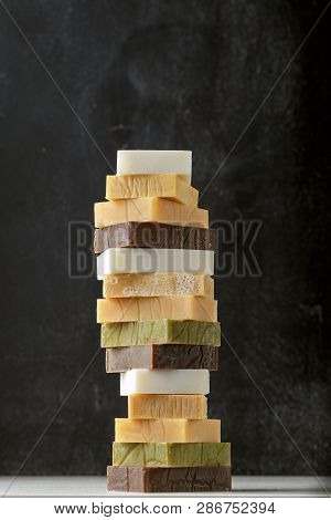 Tower Stack Of Different Kinds Of Handmade Soaps