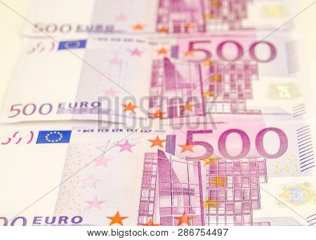 4x 500 Euro Bills Placed On The Table. The Clip Showing The 500 Euro Paper Bills