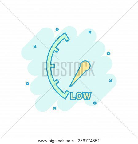 Cartoon Colored Low Level Icon In Comic Style. Speedometer, Tachometer Illustration Pictogram. Low L
